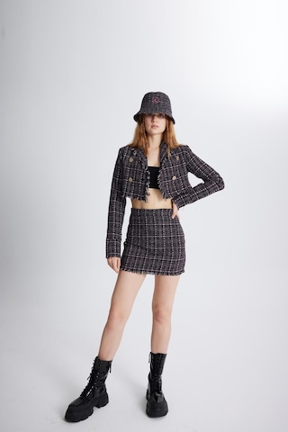 Holly Lolly Tüvit Kumaş Mini Tweed Etek Siyah