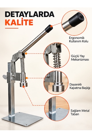 Gazzel Şişe Kapatma Aleti Gazoz Soda Şişesi Taç Kapak Makinası + 250 Adet Gazoz Kapağı Makine + 250 Adet Kapak