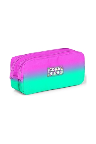 Coral High Kids Pembe Su Yeşili Renk Geçişli İki Bölmeli Kalem Çantası 12074