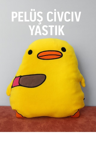 Belalı Civciv Tasarımlı Peluş Yastık 40 Cm Yumuşak Ve Eğlenceli Dekoratif Yastık Açık Sarı