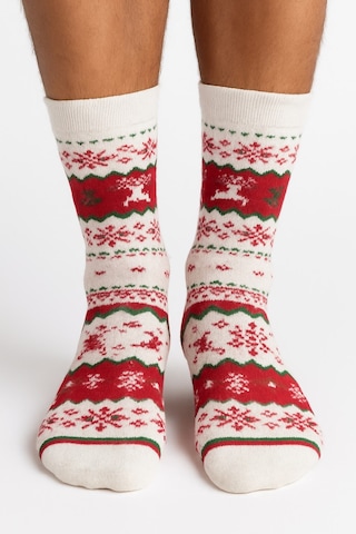 Plus Scorpion Erkek Yılbaşı Soket Çorap Pamuklu, Desenli, Sıcak Tutan Noel Temalı 40-45 Numara Beyaz - Kırmızı