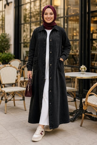Hb Harma Time Butik Kadın Düğmeli Cepli Denim Siyah Kot Kap
