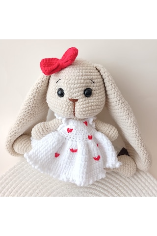 Amigurumi Uzun Kulaklı Tavşan Kırmızı - Beyaz