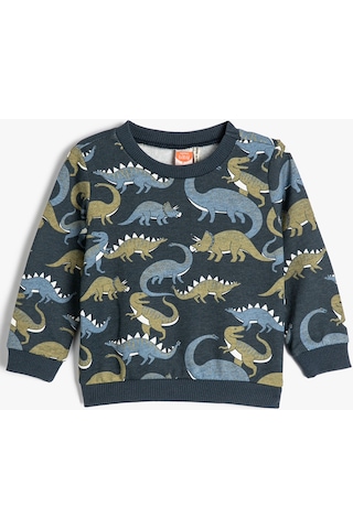 Koton Dinozorlu Sweatshirt Bisiklet Yaka Uzun Kollu Şardonlu Lacivert Desenli 4wmb10251tk 4WMB10251TK7D1 Lacivert