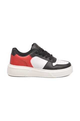 Ayk's Beyaz Siyah Bağcıklı Cilt Hafif Unisex Sneaker Aper 049 G Beyaz-siyah-kırmızı