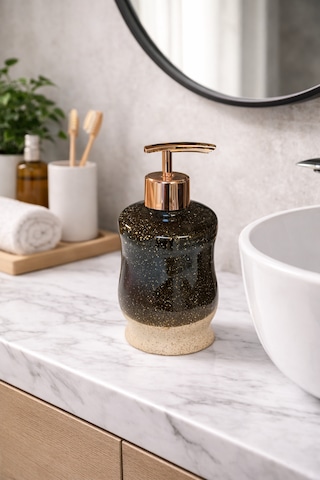 Gold Seramik Sıvı Sabunluk Lüks Banyo & Mutfak Sabun Dispenseri Dekoratif Krem - Kahverengi