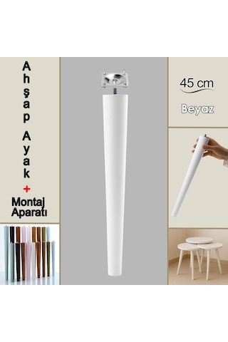 Ahşap Ayak 45 Cm Beyaz M8 Civatalı Bağlantı Aparatlı Mobilya Tabure Sehpa Masa Destek Ayağı Beyaz