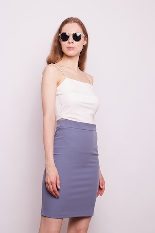 Yüksek Bel Diz Üstü Likralı Pamuklu Şık Kumaş Kalem Etek-Koyu Mav