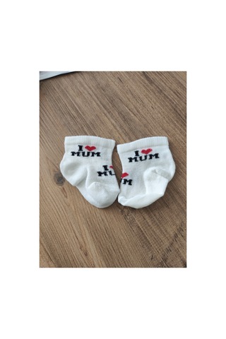 Bambık Yetiş Pamuklu 3'lü Kız Bebek Çorap Seti - I Love Mum Baskılı Yumuşak Bebek Çorabı Çok Renkli Çok Renkli