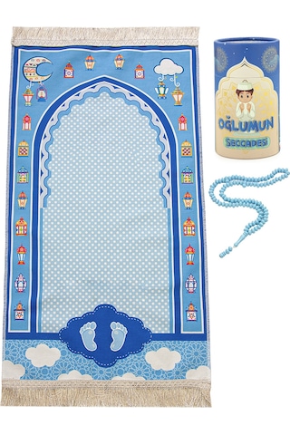 Kumbaralı Oğlumun Çocuk Seccadesi - Tesbih Hediyeli Mavi
