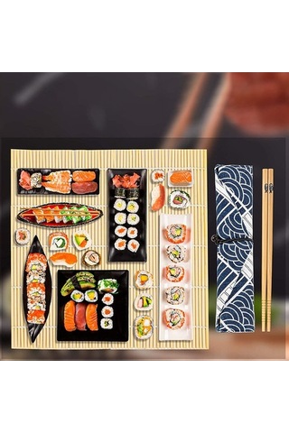 Besthome1 23 Parça Züccaciye Seti: Profesyonel Sushi Seti Bambu Mat, Çubuk, Bıçak Çok Renkli