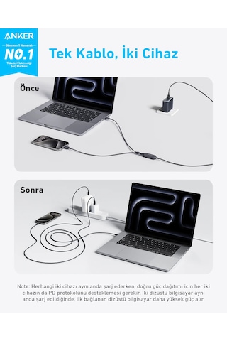 Anker 140w 2-in-1 Usb-c To Usb-c Şarj Kablosu Siyah