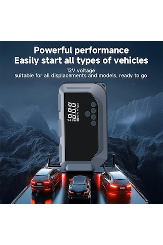 Coverzone Çok Fonksiyonlu Akü Takviye Cihazı Ve Hava Kompresörü 12v Araç Jump Starter, Dijital Lastik Şişirme, Led Işık & Sos, Powerbank, Taşınabilir Acil Durum Seti K3