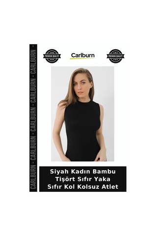 Carlburn Özel Üretim Siyah Kadın Bambu Tişört Sıfır Yaka Sıfır Kol Kolsuz Atlet Kıyafet Giyim Eşyası Moda