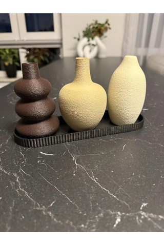 3d Baskı 3lü Dekoratif Vazo Seti Ve Sunum Tepsisi - Modern Minimalist Masa Dekoru Çok Renkli