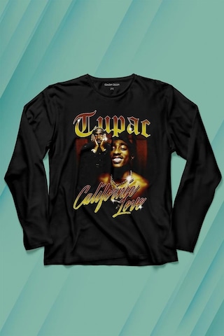 Tupac 2pac Shakur Rap Musicwest Coast 90s Rap Uzun Kollu Tişört Baskılı T-shirt 001