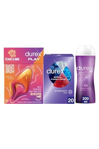 Durex Çoklu Erojen Bölge Uyarıcı + Chill Karma Prezervatif 20li + Aloevera Kayganlaştırıcı Jel 200ml