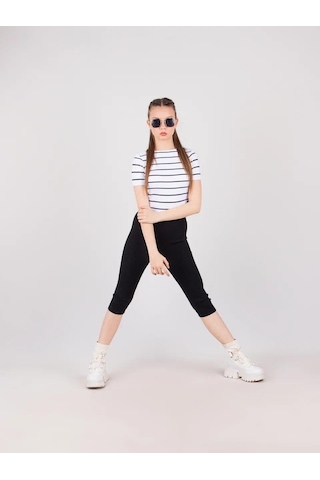 Kız Çocuk Sırt V Çizgili Triko Bluz - Beyaz