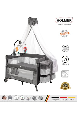 Holmer Coolstyle Premium Cibinlikli Dönenceli Anne Yanı Oyun Parkı Beşik 70x110cm Koyu Gri