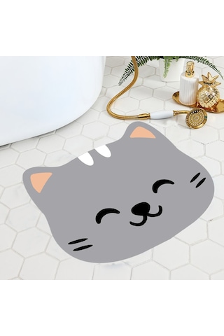 Kedi Desenli Banyo Paspası, Kaymaz Taban Paspas, 50x60 Cm Gri Kedi Desenli Banyo Paspası, Kaymaz Taban Paspas, 50x60 Cm Gri