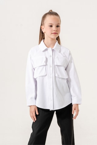 Kız Çocuk Körük Cepli Gömlek 6402 Beyaz