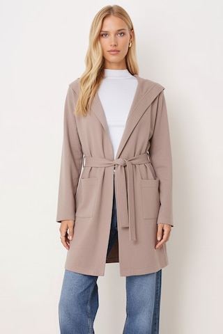 Armonika Kadın Bej Beli Kuşaklı Cepli Kapüşonlu Oversize Kaşe Kaban Arm-26k001025