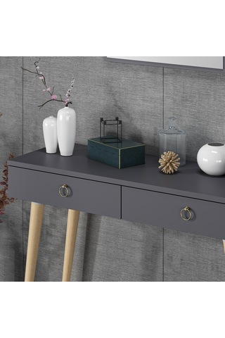 Dekorosso Arden Ahşap Ayaklı Kare Aynalı Modern Dekoratif Dresuar (497932280) Antrasit