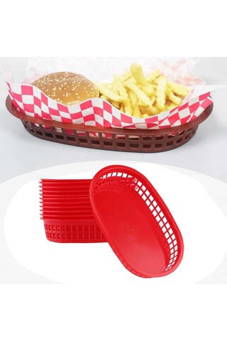 Suntek Restoran Oval Fast Food Sepeti Kırmızı 12 Adet