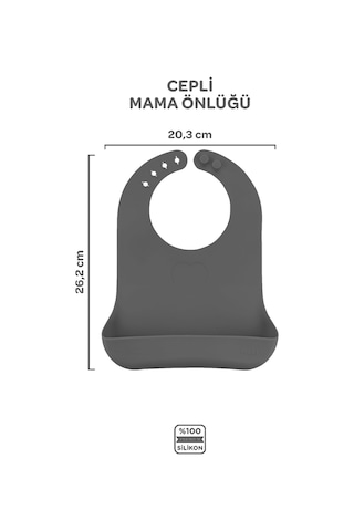 Silikon Beslenme Seti 4'lü Platinium Gri / Mama Önlüğü, Mama Tabağı, Bandırma Kaşığı, Kulplu Bardak Gri