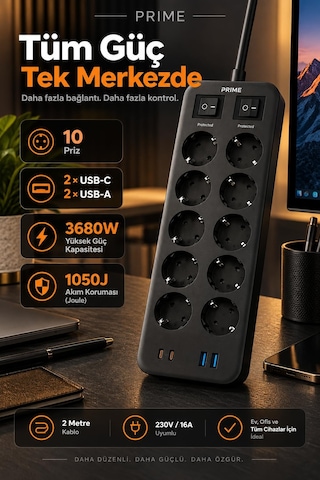 Robeve Fulltech Prıme 10 Lu Akım Korumalı Priz 3680w