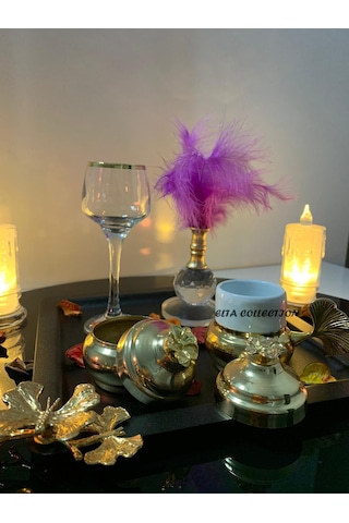 Alfafe Home 5 Parça Gold Detaylı Kahve Sunum & Damat Kahve Seti Siyah