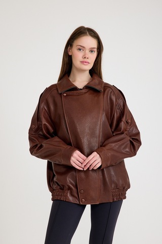 Oversize Bayan Deri Ceket Vb-21-bk-2847-24119 Fındık