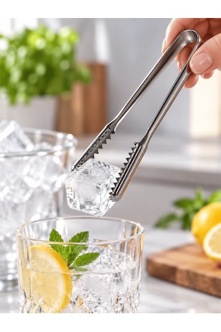 Beylini Paslanmaz Çelik Buz Maşası Dişli Uçlu Esnek Gövdeli Servis Ve Sunum Maşası Bar Kokteyl Açık Büfe Mutfak Maşası