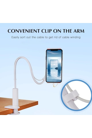 Xiyyadms 100cm Uzun Alüminyum Telefon Tutucu: 360 Döner, Kaymazsız, Çift Klemeli, Masa/yatak Üstü, Canlı Yayın Ve Boyun Ağrısı Önleyici Siyah Siyah