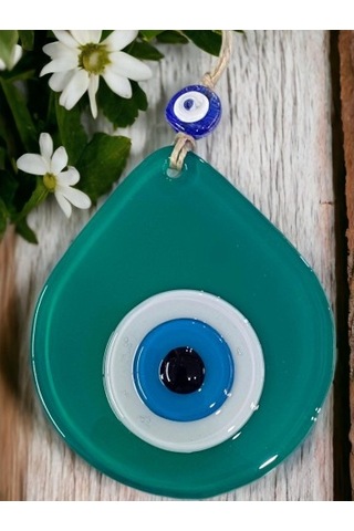 Orta Boy Yeşil Damla Desen Nazar Boncuklu Duvar Dekoru Cam Duvar Süsü