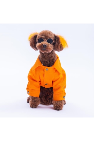 Turuncu Cancun - Cancún Ceket Gabardin Çıtçıtlı Kedi Köpek Ceketi Kedi Köpek Kıyafeti Kedi Köpek Elbisesi