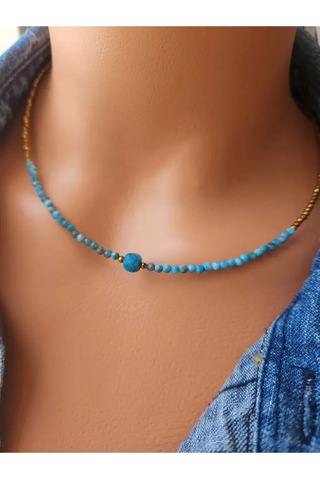 Doğaltaş Apatit Ve Hematit Taşı Minimal Kolye 3 Mm Mavi