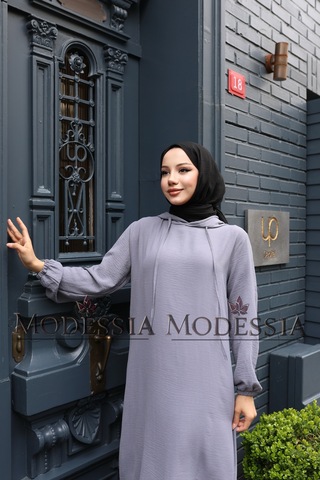 Kadın Gri Aerobin Uzun Kapşonlu İkili Takım T0222 Gri