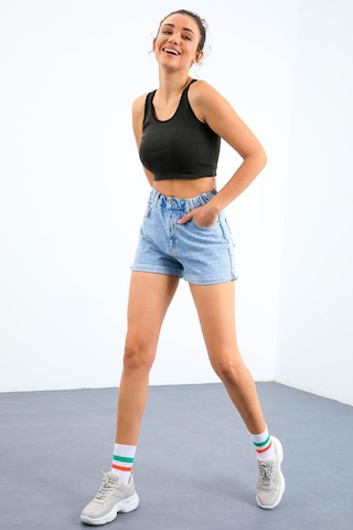 Tommy Life Haki Basic Sıfır Kol Dar Kalıp U Yaka Kadın Crop Top Atlet - 97162 Haki