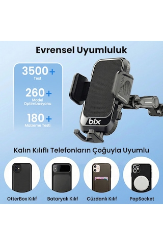 Bix Bxch15 Uzayabilen Ayarlanabilir Cam Torpido Ön Panel Uyumlu Çok Fonksiyonlu Vantuzlu Araç İçi Telefon Tutucu