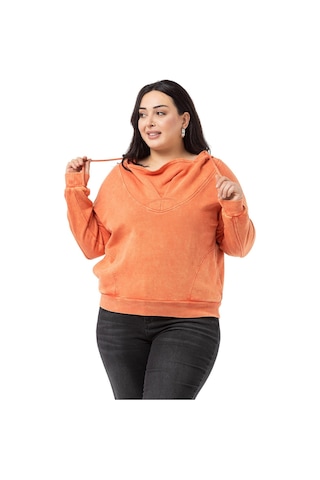 Büyük Beden Degaje Kapüşonlu Yaka Cepli Parça Boyalı Üç İplik Turuncu Sweatshirt-turuncu Turuncu