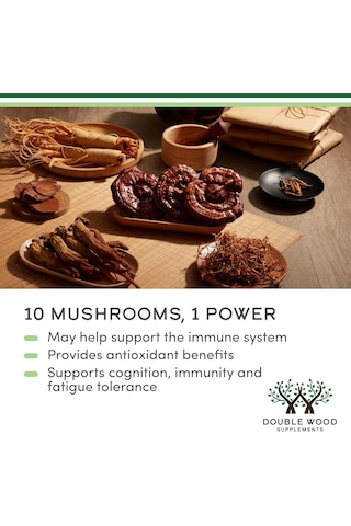 Double Wood Mushroom Lion's Mane Reishi Cordyceps And Turkey Tail 120 Caps Aromasız