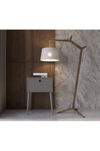 Enwood Canopus Mdf Gri Ahşap Ayaklı Tek Kapaklı Komodin