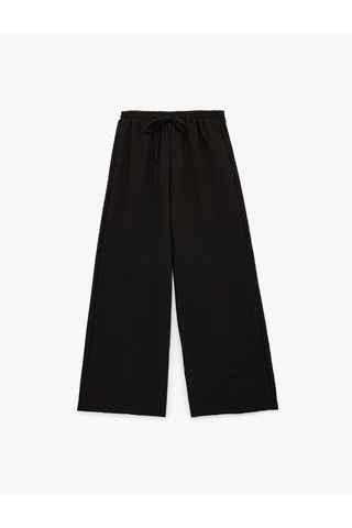 Koton Beli Bağcıklı Geniş Paça Kumaş Pantolon Siyah 6sak40005uw