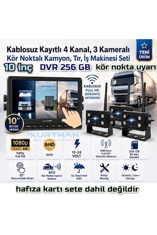 10 İnç Dvr Dokunmatik 3 Adet Kablosuz Kamera Ahd 1080p Monitör Bsd Kör Nokta Sistemli 12 24 V
