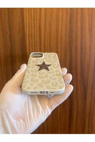 Apple iPhone Uyumlu 13/14 Leopar Baskılı İçi Kadife Silikon Telefon Kılıfı Krem