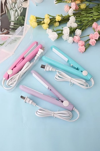 Thentech Mini Seyahat Tipi Çantada Taşınabilir Kolay Kullanımlı Saç Düzleştirici Şekillendirici Küçük Boy Pembe