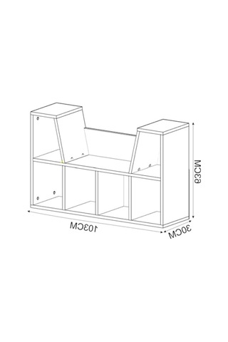 Minimalist Tasarımlı Minderli Kitaplık - 103 Cm Yükseklik Abanoz - Beyaz