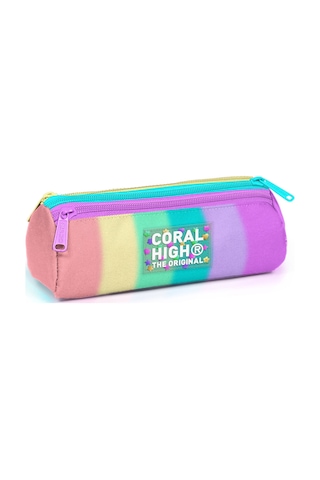 Coral High Renkli Çizgili Üç Bölmeli Kalem Çantası 11159 Sarı