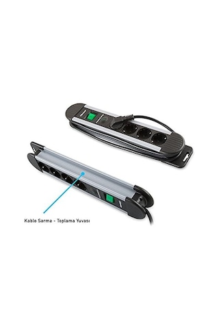 Ayrex Spgks03 1.5m 3g1.5mm2 900 Joule 3lü Akım Kor. Gri Priz Çoklayıcı Genel